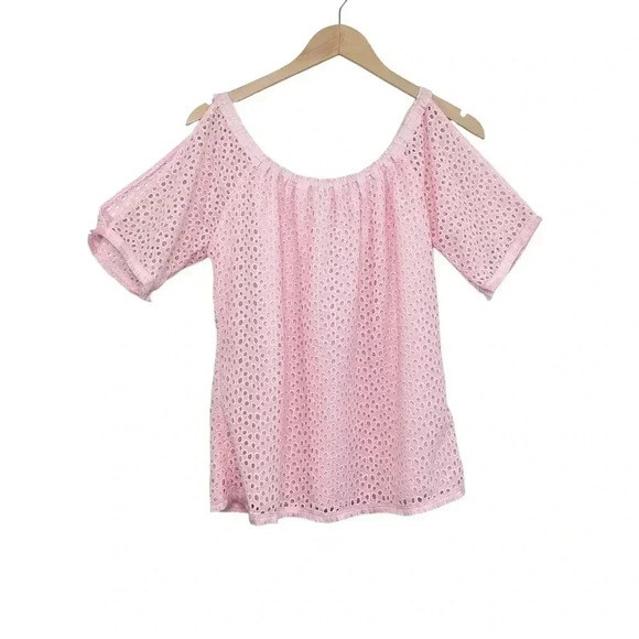 Lilly Pulitzer Pink Lillette Top 2XS Eyelet Crinkle Chiffon - Picture 1 of 8